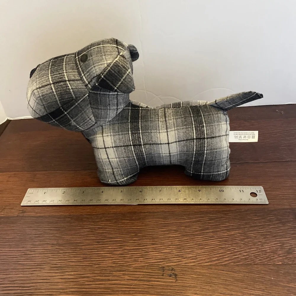 Gray & White Plaid Door Stop Dog Plush Westie Scottish Terrier Scotty SUPER CUTE